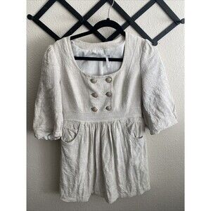 Classiques Entier Linen Empire Waist Puff Sleeve Dress Size 6 Beige